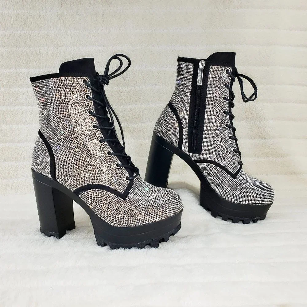 Cape Robbin Silver Crystal Lace-Up Platform Ankle Boots - Picture 13 of 15